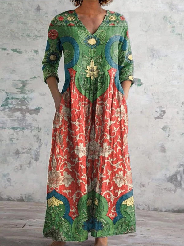 Aroa | Vintage langes Blumenkleid