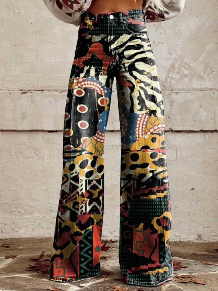 ÉLODIE | Pantaloni Larghi con Motivo Artistico Elegante e Audace