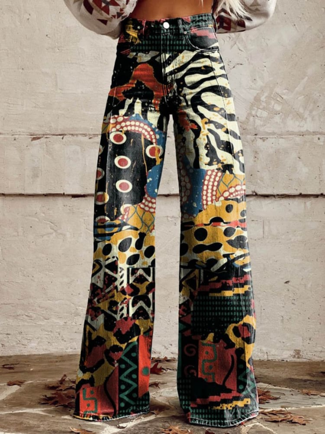 ÉLODIE | Pantaloni Larghi con Motivo Artistico Elegante e Audace