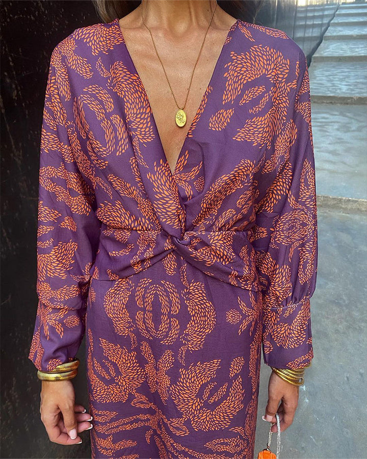 Valerie™ | Vintage Kleid mit langen Ärmeln und V-Ausschnitt