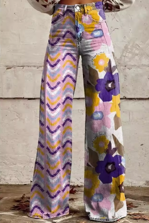 ISADORA | Pantaloni Boho Floreali con Vita Alta e Comfort Artistico da Festival