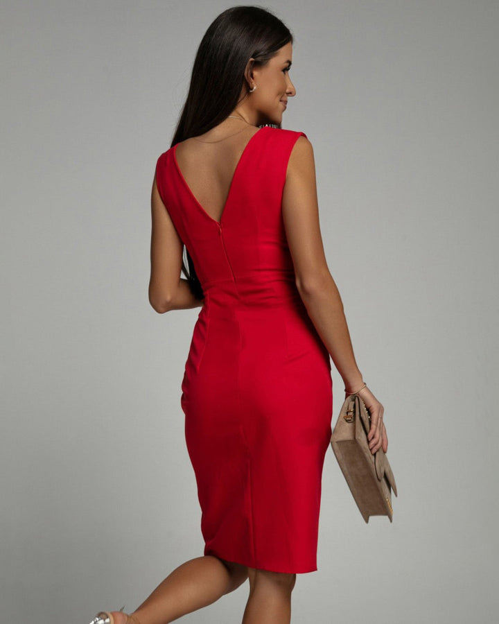 Floria – Enges Kleid mit V-Ausschnitt und Schlitz