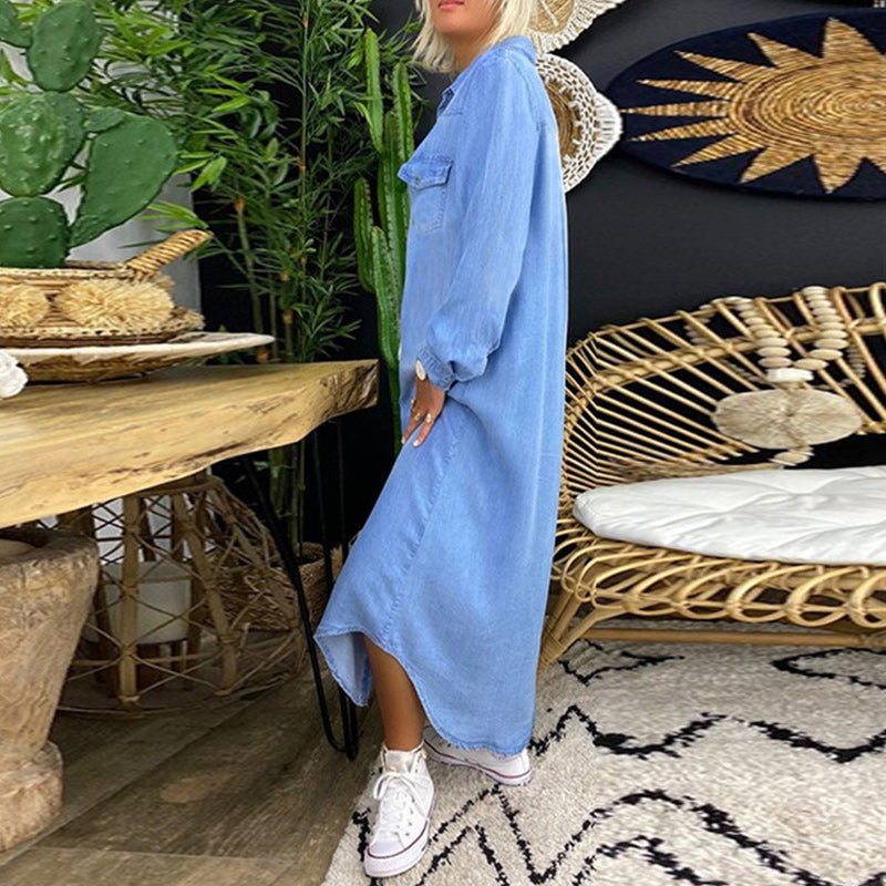 Lina™ – Langärmliges Maxikleid aus Denim