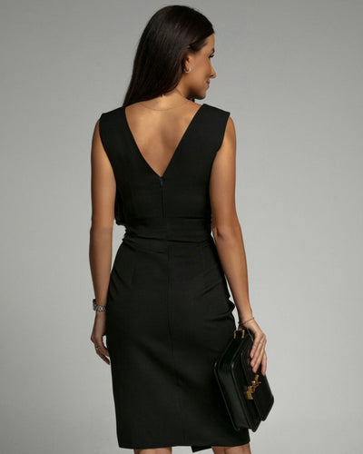 Floria – Enges Kleid mit V-Ausschnitt und Schlitz