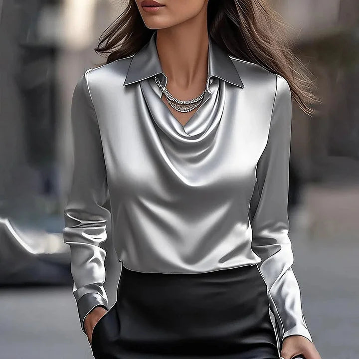 CARMINA|CAMICETTA ELEGANTE IN RASO CON SCOLLO DRAPPEGGIATO