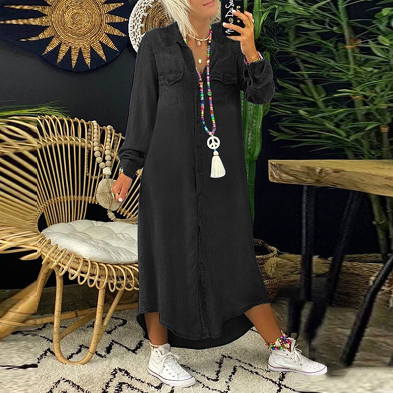 Lina™ – Langärmliges Maxikleid aus Denim