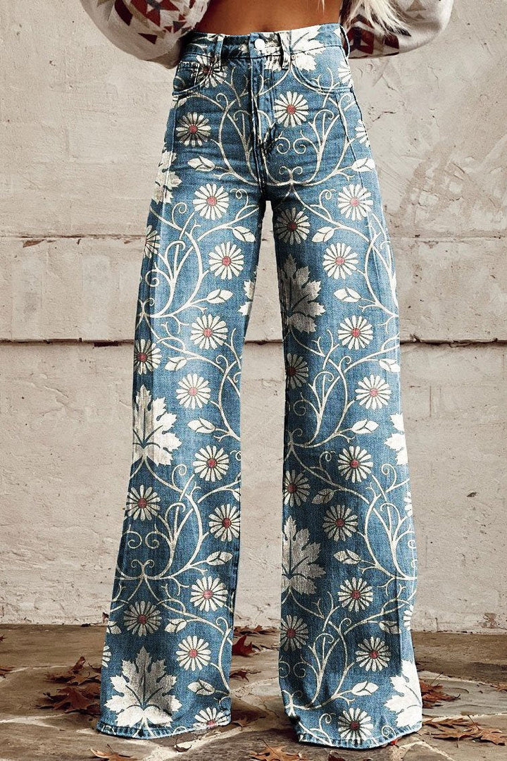 Margherita | Pantaloni Boho Eleganti con Motivo Floreale