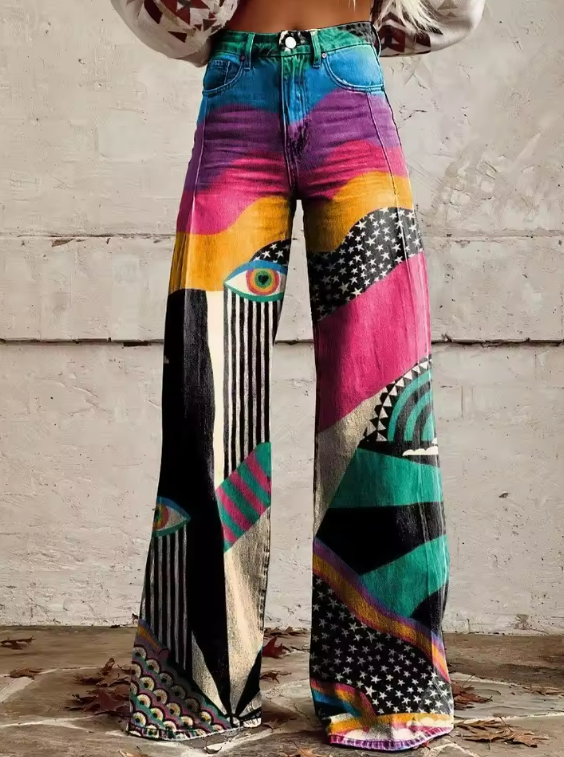 TALIA | Pantaloni Flare Stile Boho con Vita Alta e Look Artistico da Festival