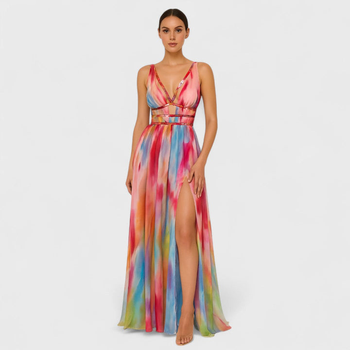 Freya - Langes Kleid mit gemaltem Design