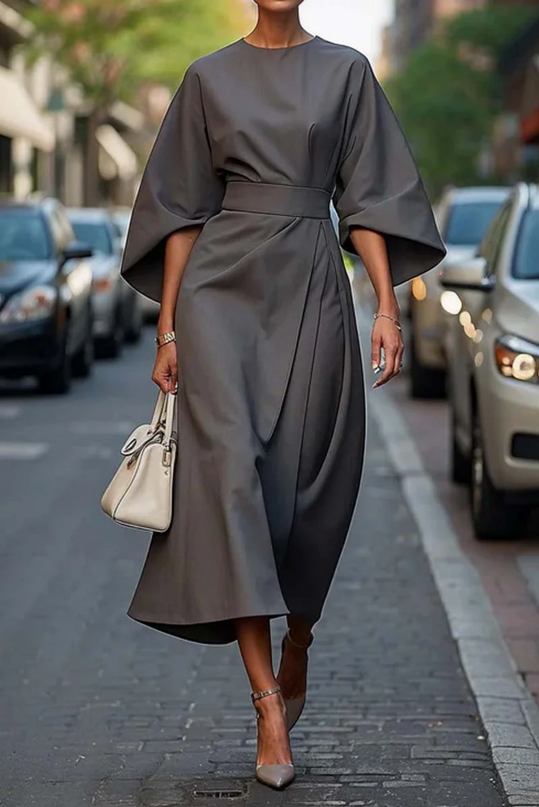 Ambra™ | Raffiniertes Kleid mit Puffärmeln und Gürtel