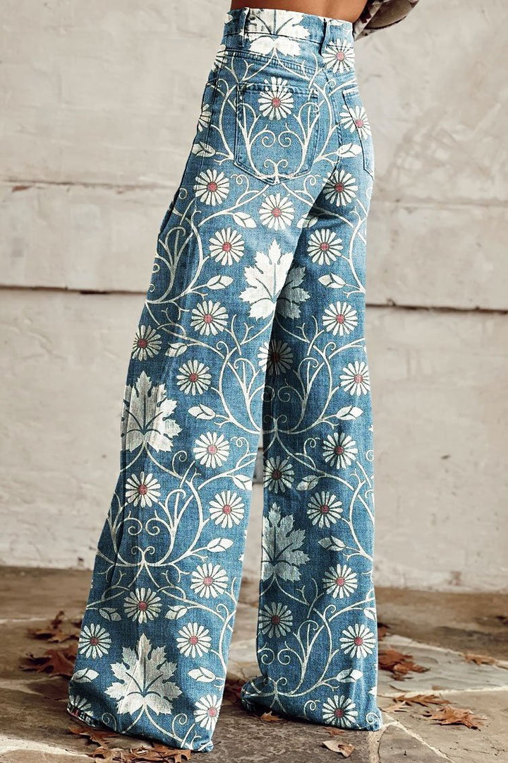 Margherita | Pantaloni Boho Eleganti con Motivo Floreale
