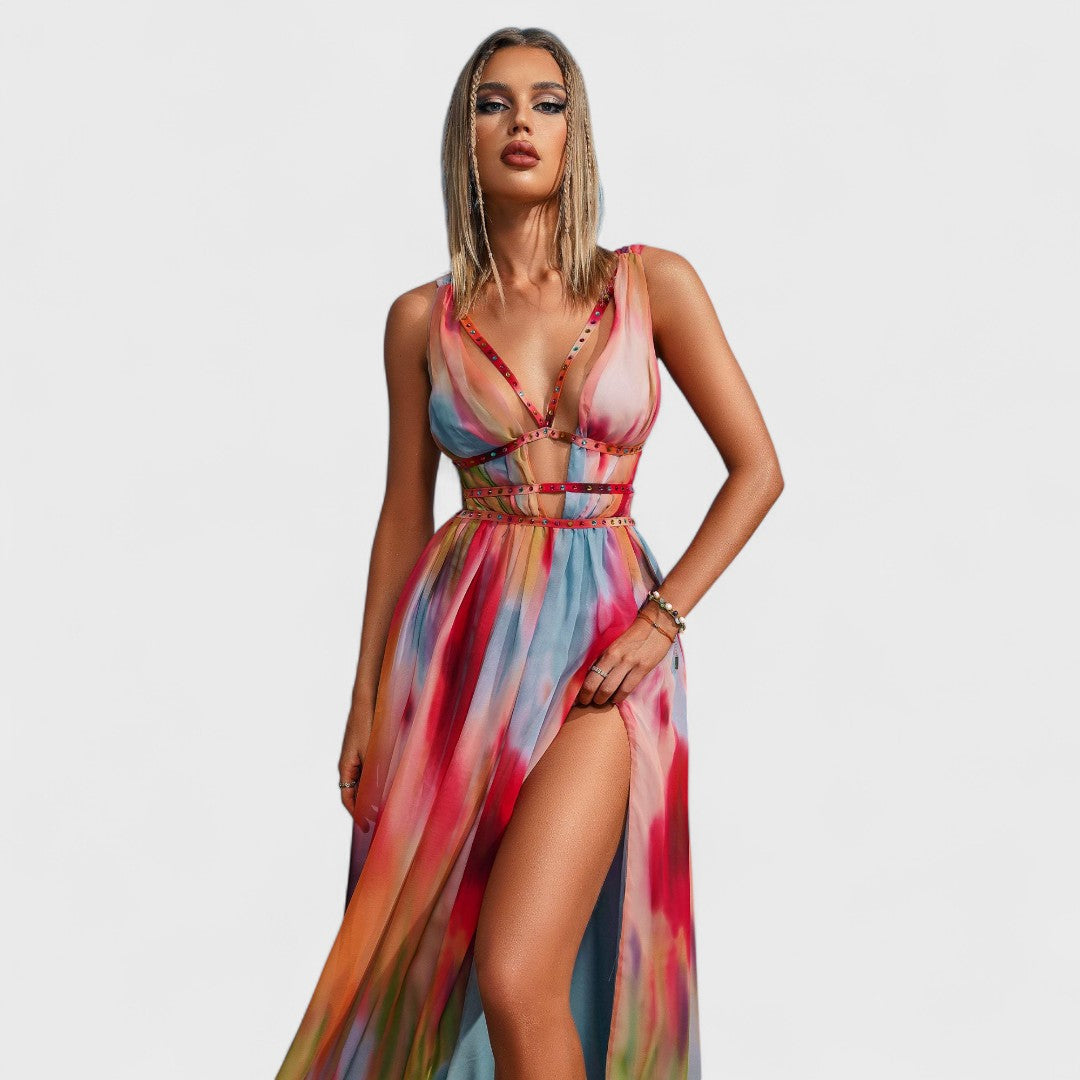 Freya - Langes Kleid mit gemaltem Design
